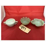 2 Pcs Jadeite Dishes & Prolon Sugar Dish w/Lid