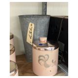 Pink Canister & Large Metal Vase