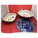 3 Pcs - Granite Bowls - Pan - Lid