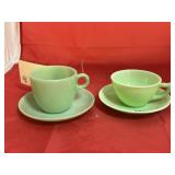 2 - Jadeite Cups & Saucers - Fireking & McKee