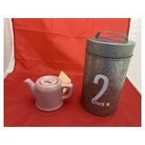 Pink Ceramic Teapot & Metal Canister