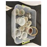 Plastic Bin w/Oriental Teapot & Cups - Mugs