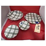 4 Pcs - Green Plaid Dishes - 1 is chipped