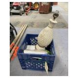 Plastic Crate w/Table Lamp - Note Pads - Tape