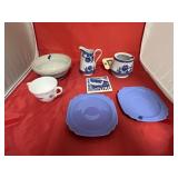 7 Pcs - Blue Dishes - Stoneware Bowl - Plates