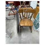 Wooden Chair & Round Framed Wall Mirror