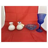 Fostoria Blue Ice Coin Dish - Milk Glass Bud Vase