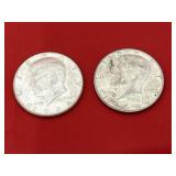 2 - 1964 90% Silver Kennedy Half Dollars