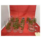 13 Pcs Indiana Glass Holly Tumblers & Mug
