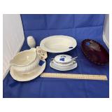 Red Trinket Dish - Porcelain Sugar Bowl w/Spoon