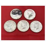 5 - 40% Silver Kennedy Half Dollars
