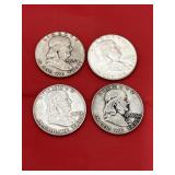 4 - 90 Silver Benjamin Half Dollars
