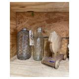 2 Glass Bottles - Wood Sheep Rolling Toy