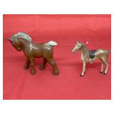 2 - Animal Figurines - Cast Iron & Porcelain