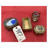 4 Trinket Boxes w/Assorted Fashion Jewelry