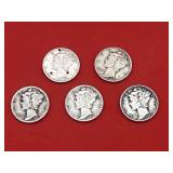 5 - 90% Silver Mercury Dimes