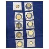 10 - 24K Gold Plated Foreign Coins