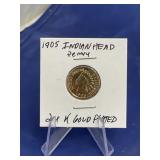 1905 Indian Head Penny 24K Gold Plated