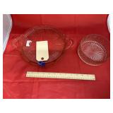 2 - Pink Glass Pcs - Serving Tray & Bowl