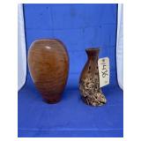 2 - Carved Wooden Vases
