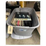 Box of Assorted vinyl Albums in Plastic Bin