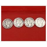 4 - 90% Silver Mercury Dimes