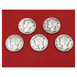 5 - 90% Silver Mercury Dimes