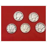 5 - 90% Silver Mercury Dimes
