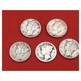 5 - 90% Silver Mercury Dimes