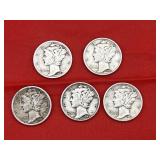5 - 90% Silver Mercury Dimes