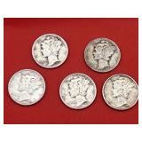 5 - 90% Silver Mercury Dimes