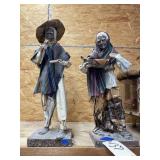 Pair Leather/Wood Mexican Figures 21"H
