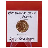1907 Indian Head Penny 24K Gold Plated