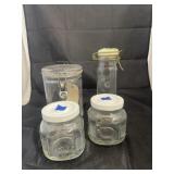 4 Pcs - Clear Glass Canisters & 1 Plastic Canister