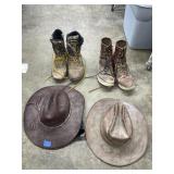 2 -Western Style Hats - Leather & Felt - Boots