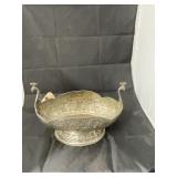 Silver Toned Peacock Serving Dish