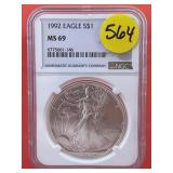 1992 Silver Eagle NGC Slab MS69