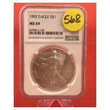 1992 Silver Eagle NGC Slab MS69