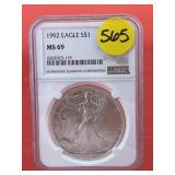 1992 Silver Eagle NGC Slab MS69