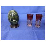 2 - Red Cut to Clear Glass Drinking Glasses