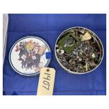 Metal Cookie Tin w/Assorted Fashion Jewelry