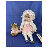 Porcelain Baby Doll w/Teddy Bear