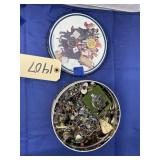 Metal Cookie Tin w/Assorted Fashion Jewelry