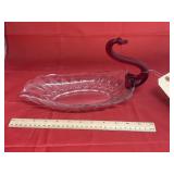 Red/Clear Glass Swan Serving Tray