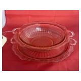 Pink Glass Serving Tray & Handled Bowl