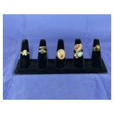 6 Sterling Silver Rings on Display - some Native
