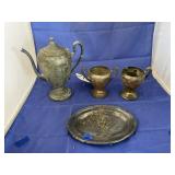Metal Teapot - Sugar - Creamer - Tray