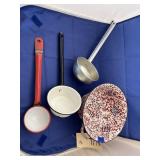 Enameled Colander w/Enameled Ladles & More