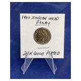 1906 Indian Head Penny 24K Gold Plated