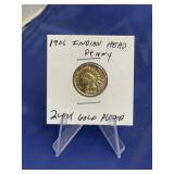 1906 Indian Head Penny 24K Gold Plated